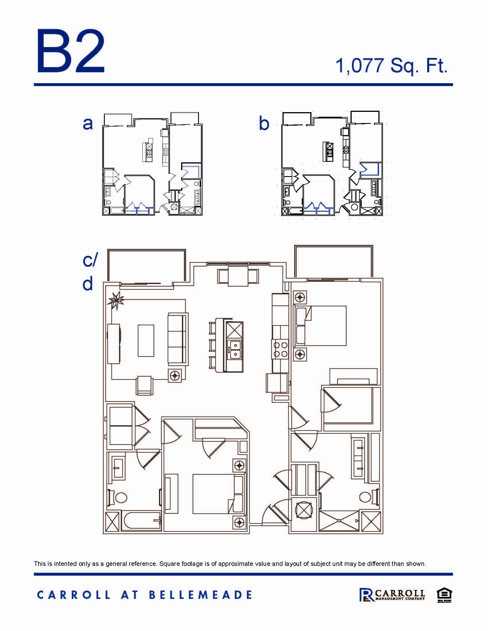 B2 Floor Plan Carroll at Bellemeade 2 Bedroom Apartment Floor Plan